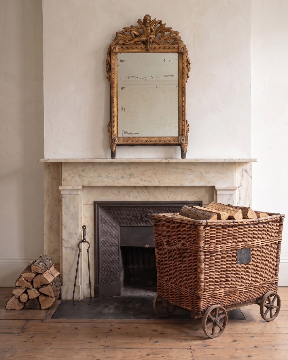 Early 20th C French SCNF Basket on Original Cast Iron Wheels