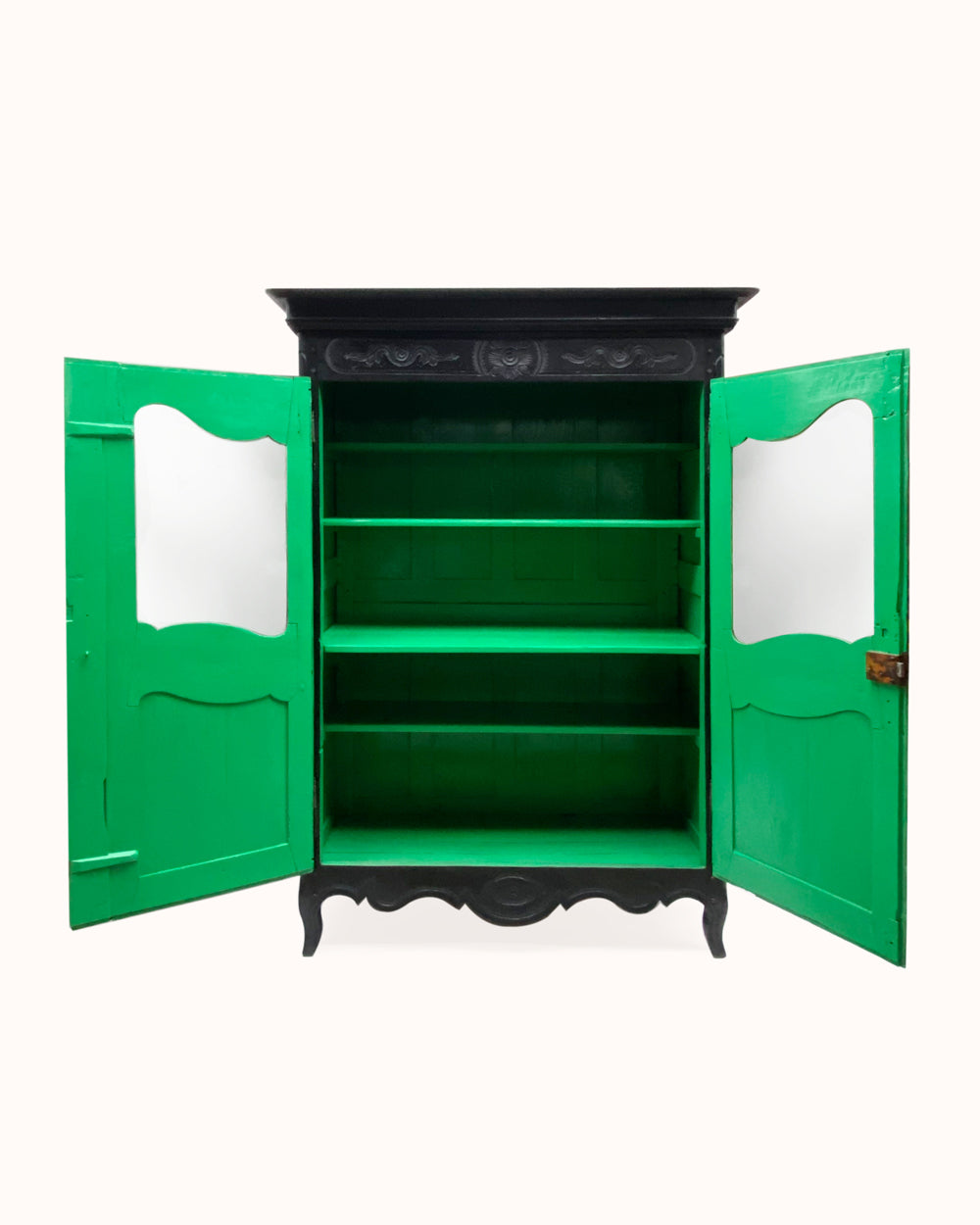 19th C Black Vitrine Marriage Armoire