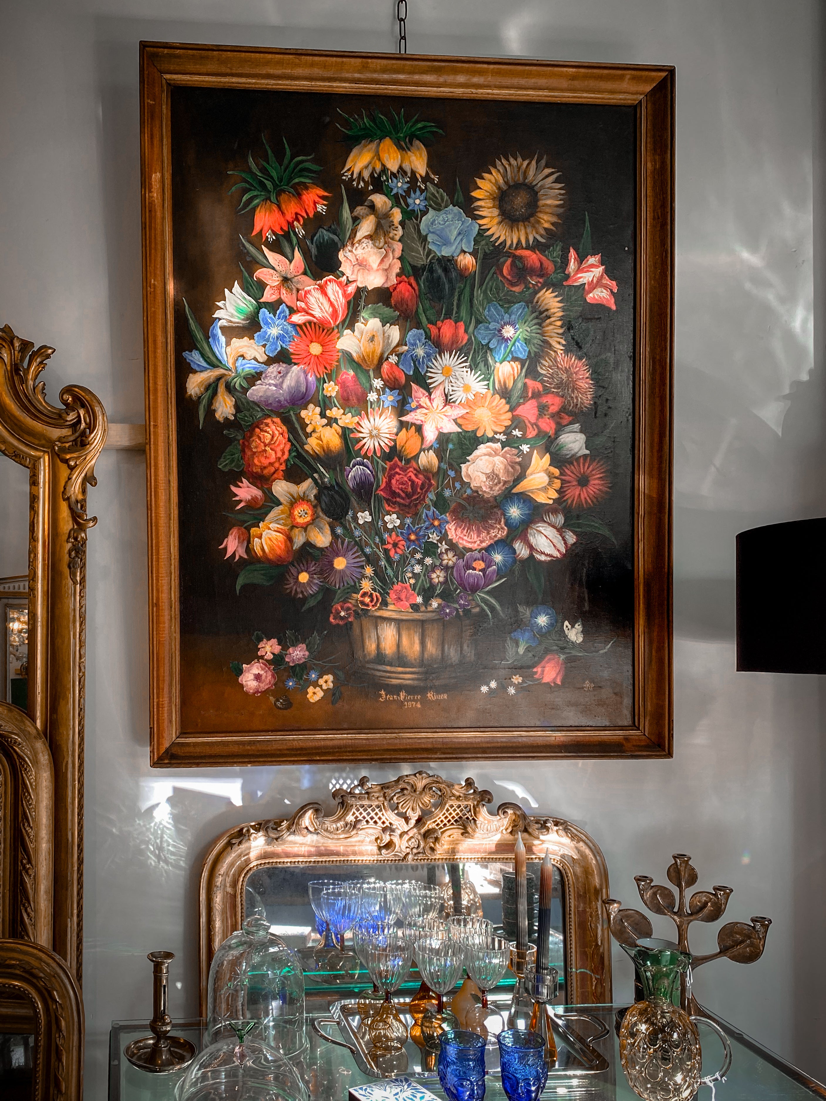 A vintage French floral painting