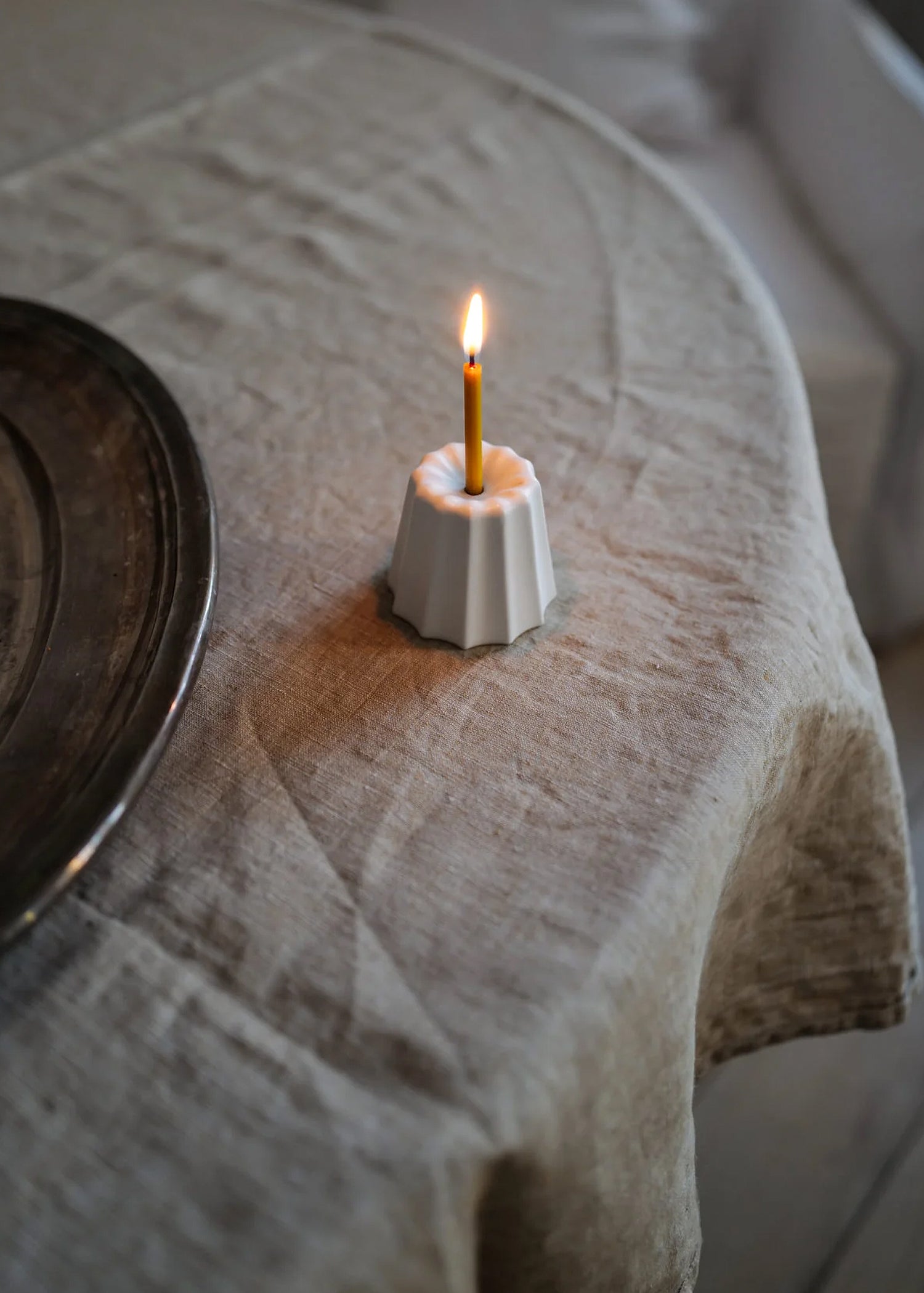 Porcelain Canelé Slim Candlestick Holder