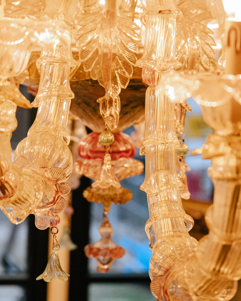Colourful Antique Pink Venetian Murano Glass Chandelier