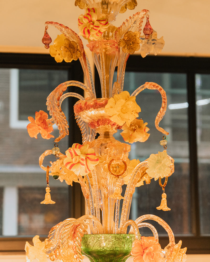 Colourful Antique Pink Venetian Murano Glass Chandelier