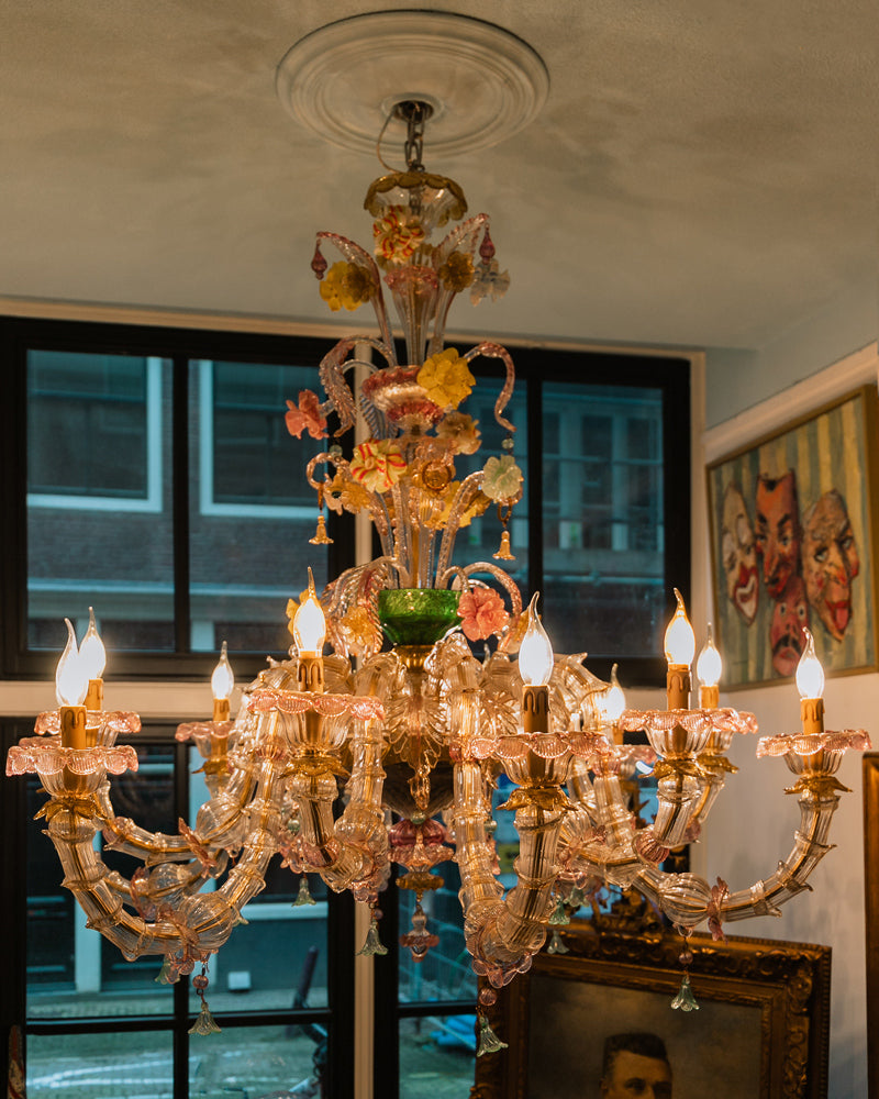 Colourful Antique Pink Venetian Murano Glass Chandelier