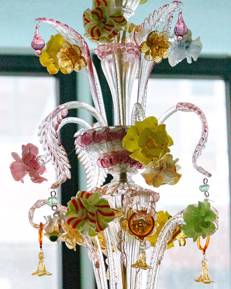 Colourful Antique Pink Venetian Murano Glass Chandelier