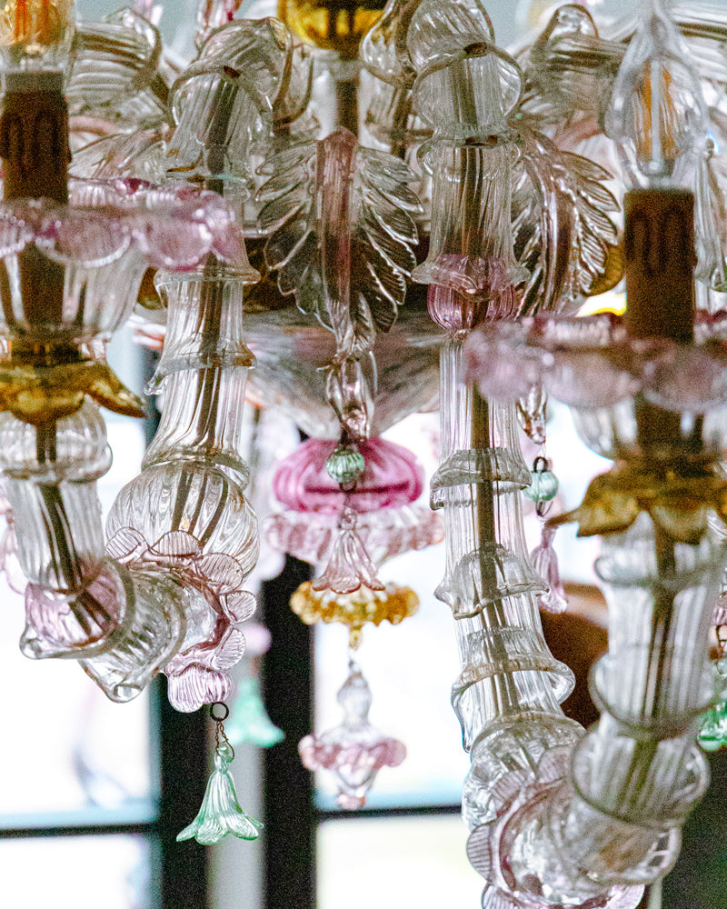 Colourful Antique Pink Venetian Murano Glass Chandelier