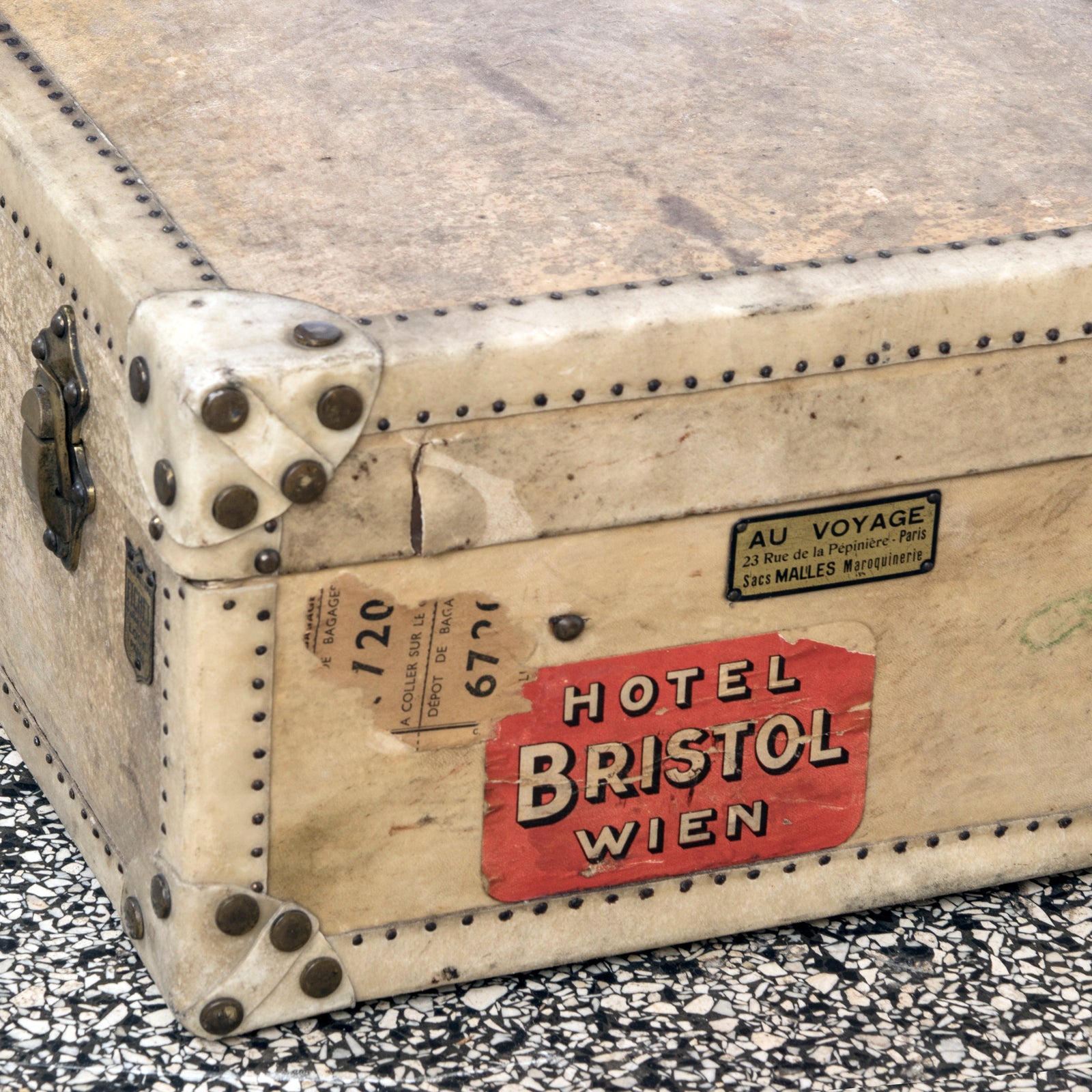 Vintage Collection of Vellum White Leather Suitcases