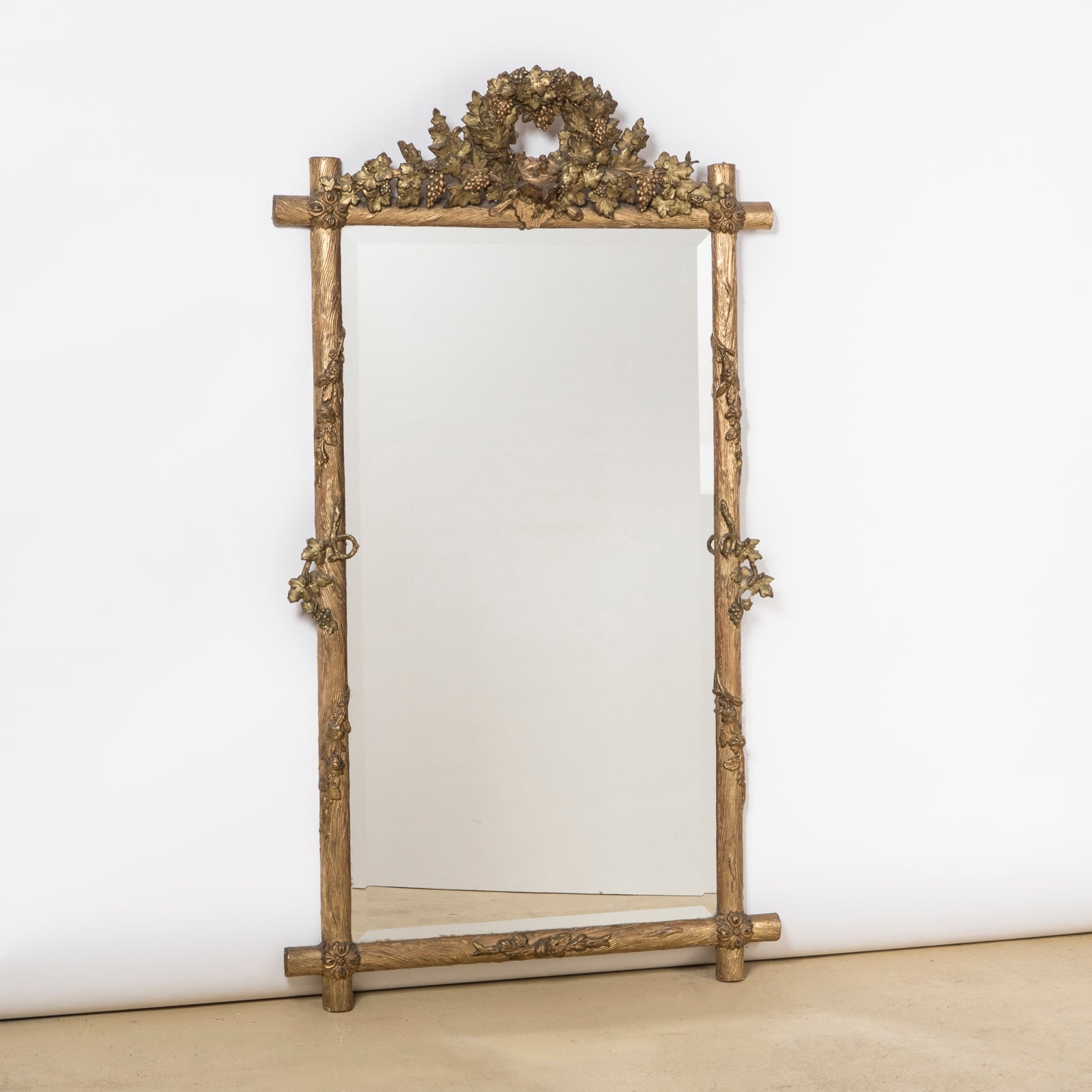 19th C Antique Faux Bois Bird's Nest Mirror