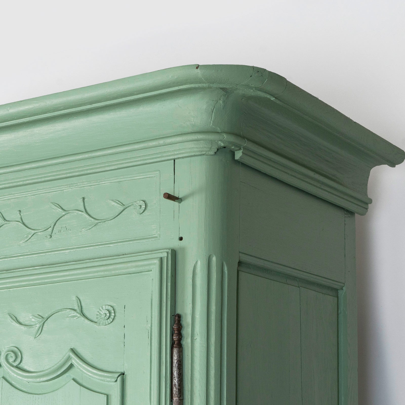 Soft Green French Antique Marriage Armoire