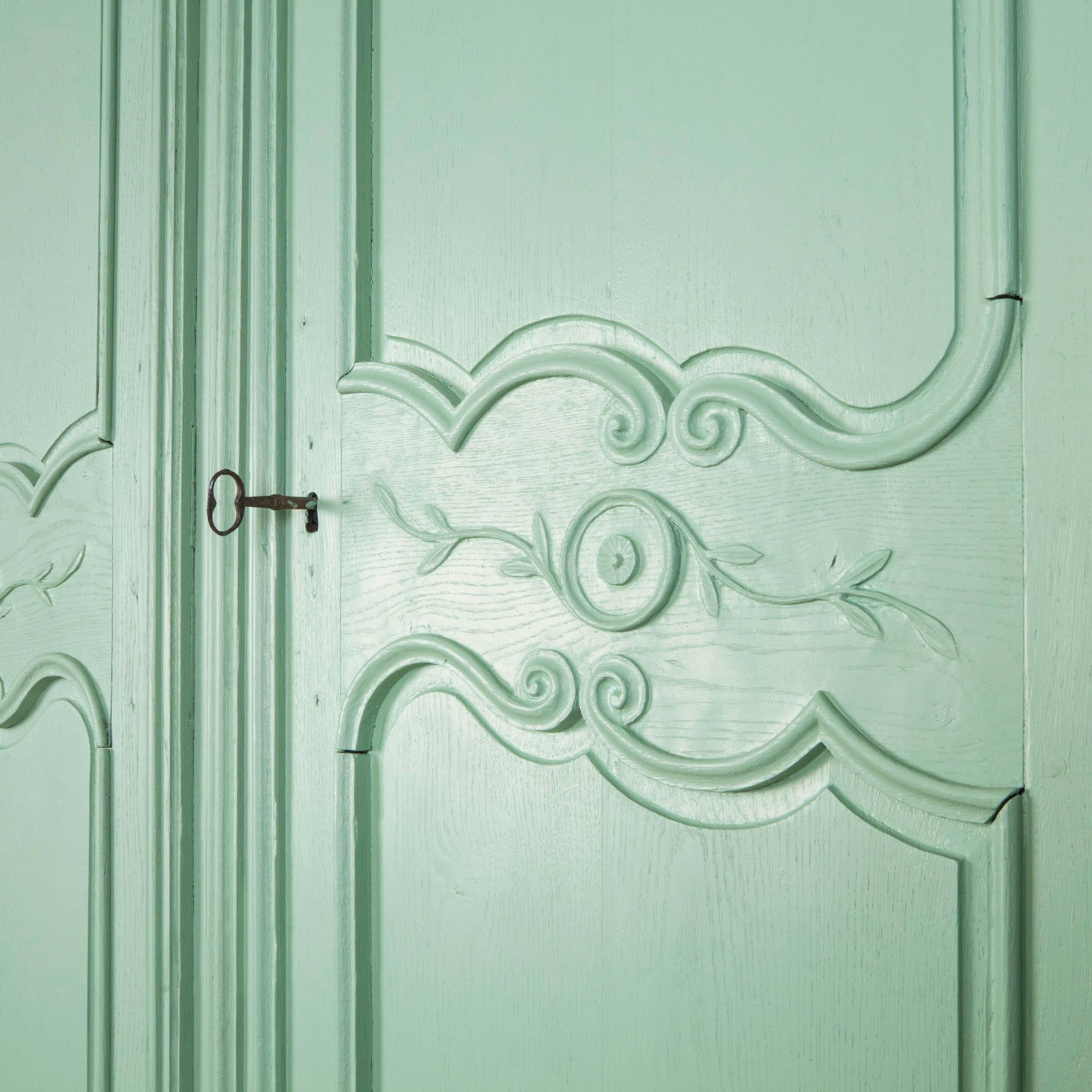 Soft Green French Antique Marriage Armoire