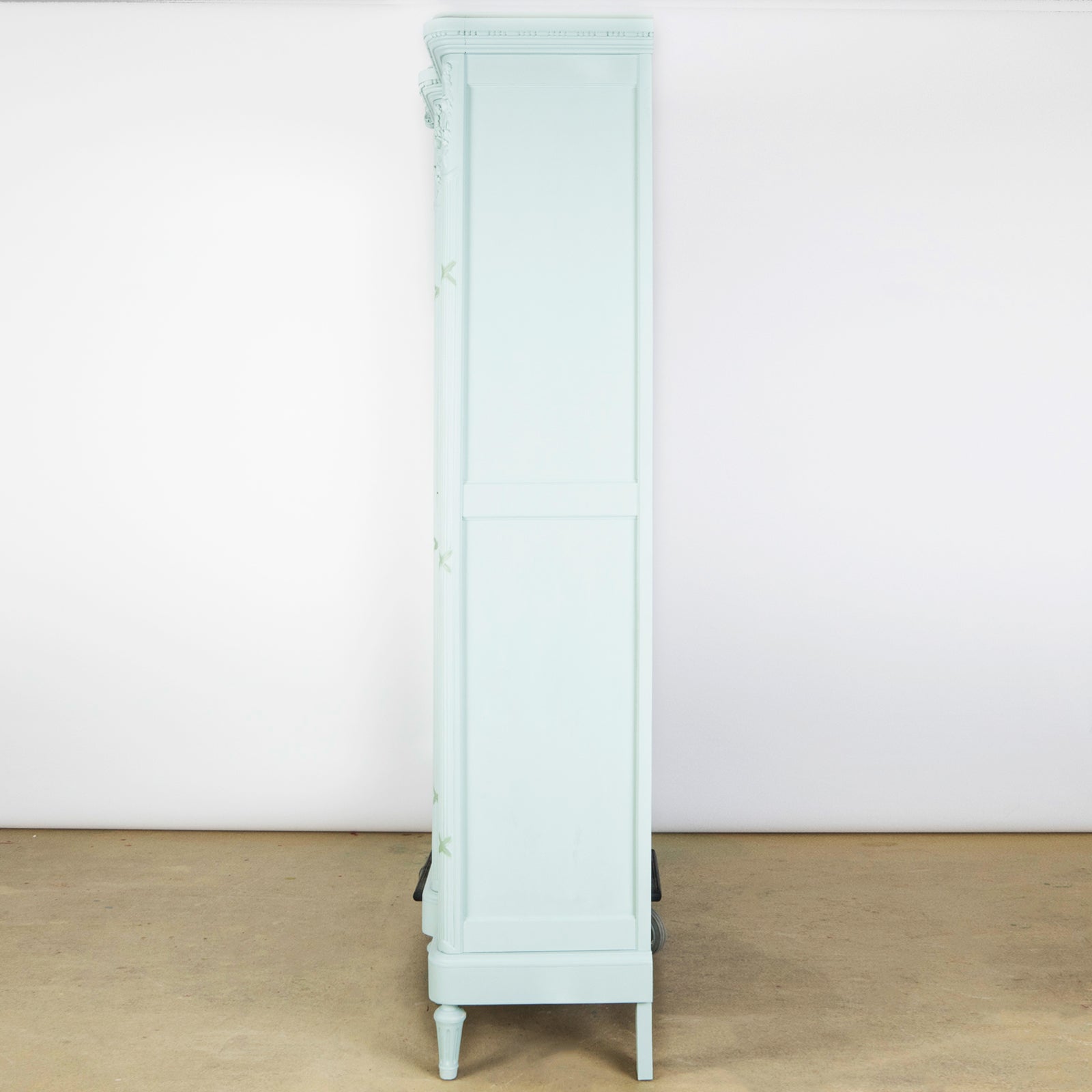 Louis XVI Style Painted Triple Door Mirror Armoire