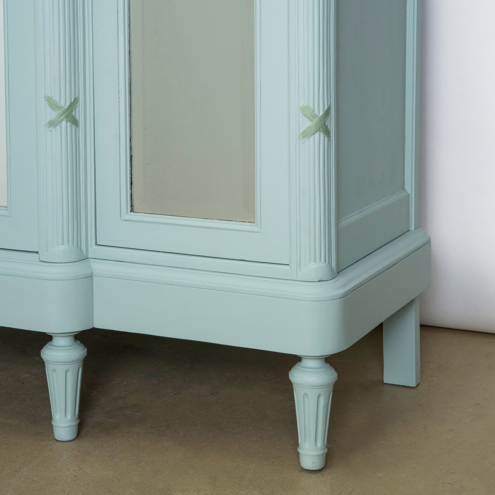 Louis XVI Style Painted Triple Door Mirror Armoire