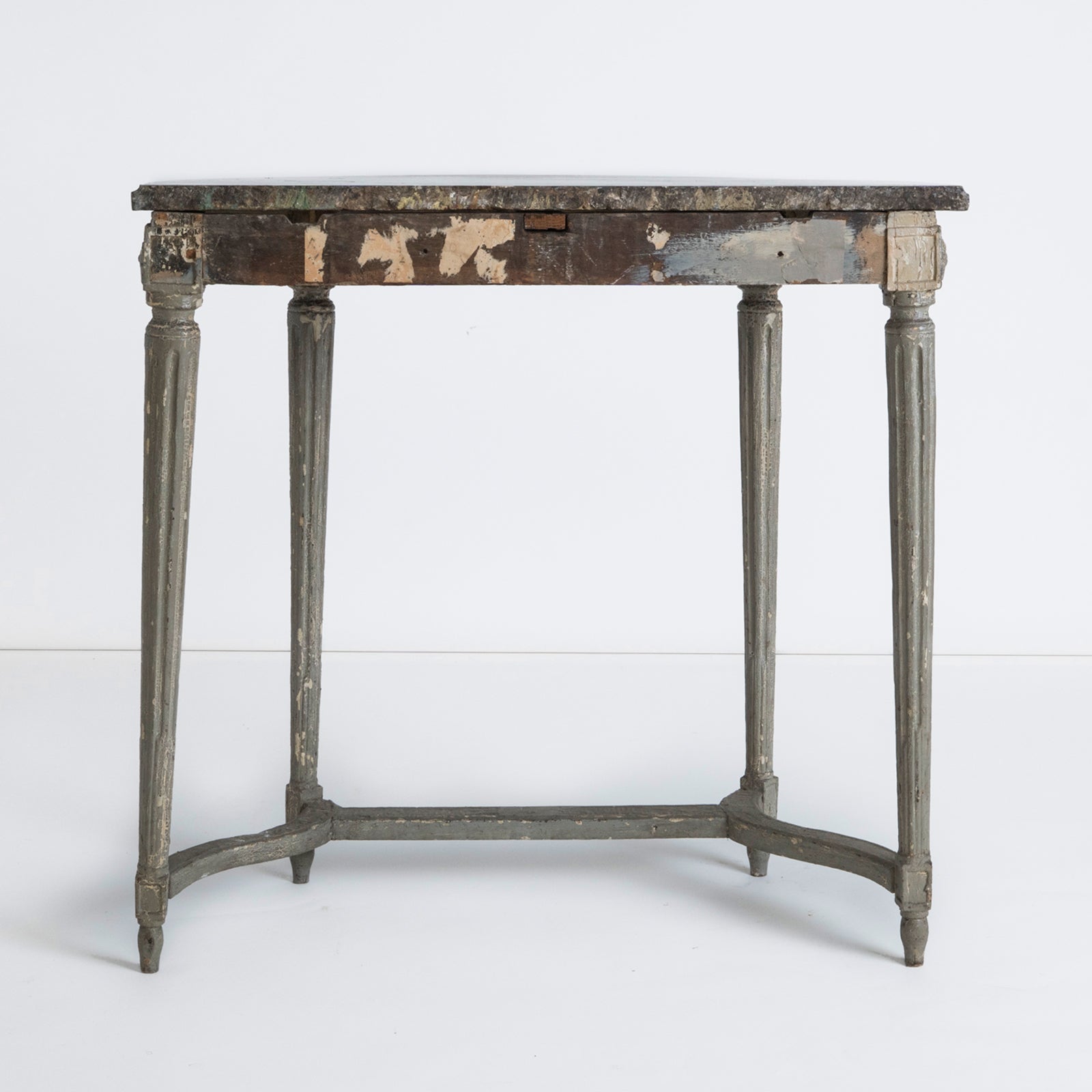 Small French 18th C Console Table With Grey Marble Top