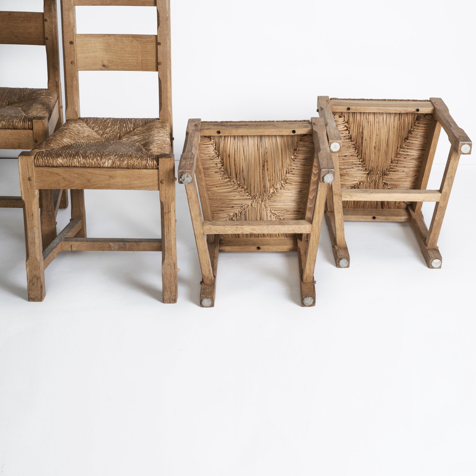 1970s Vintage Wood & Wicker Chairs, Set of 4