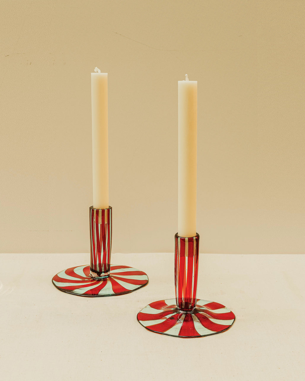 Murano Glass Red and Blue Swirl Ribbon Design Candlestick