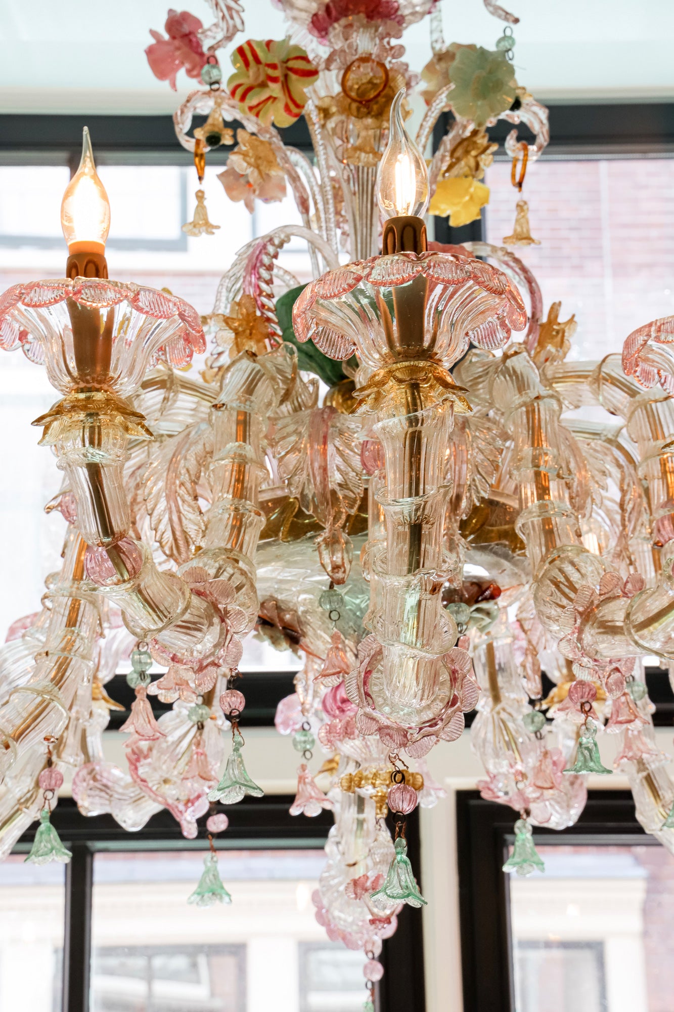 Colourful Antique Pink Venetian Murano Glass Chandelier