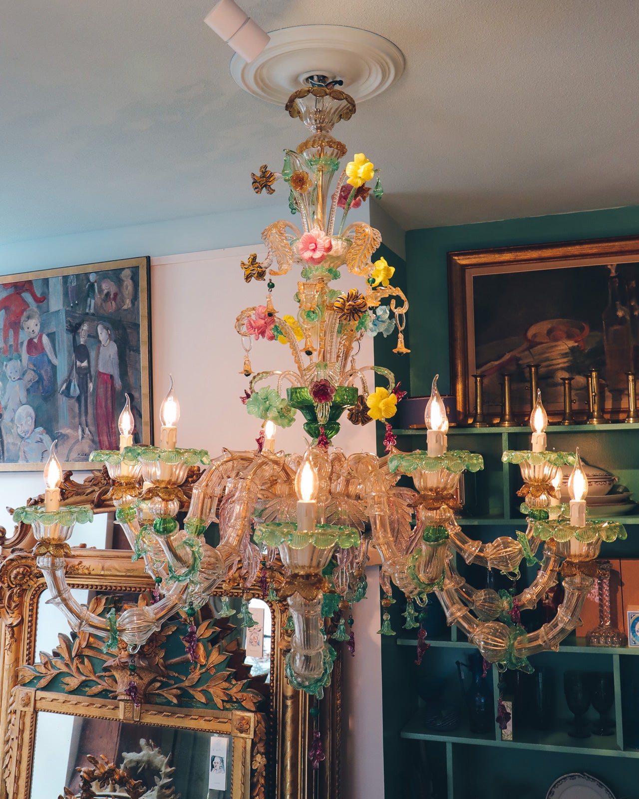 Colourful Green Venetian Murano Glass Chandelier