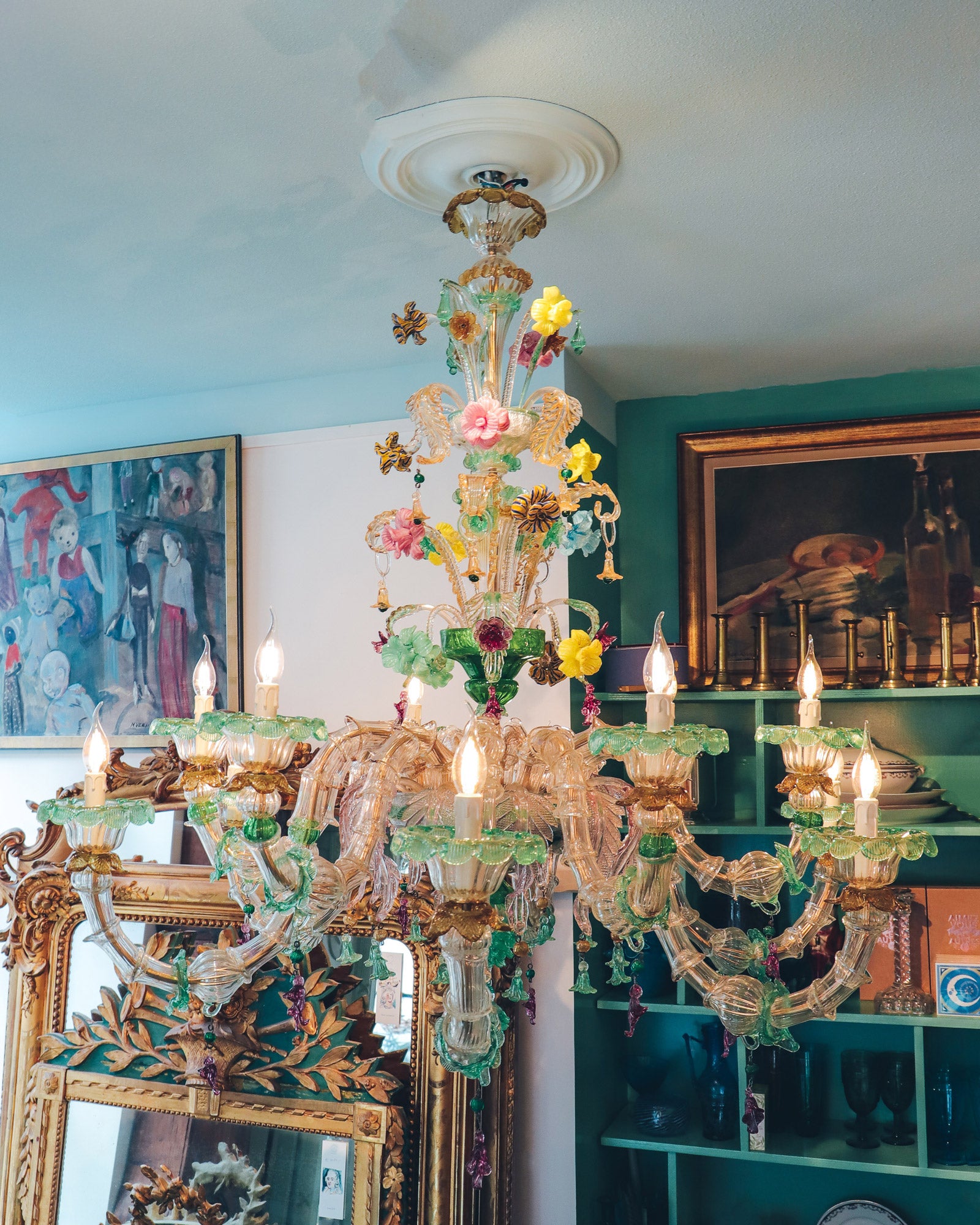 Colourful Green Venetian Murano Glass Chandelier
