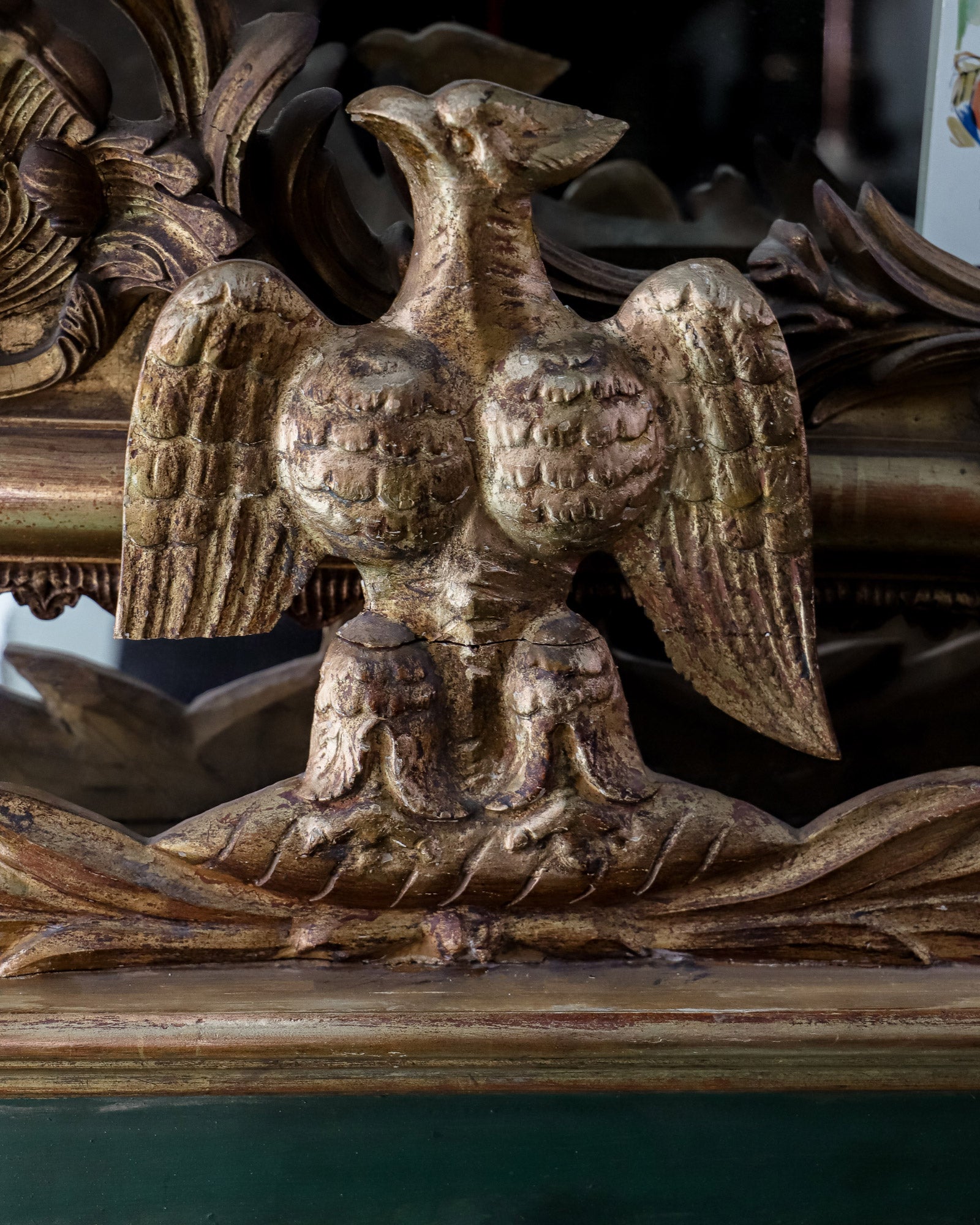19th French Empire Style Golden Eagle Crest Mirror