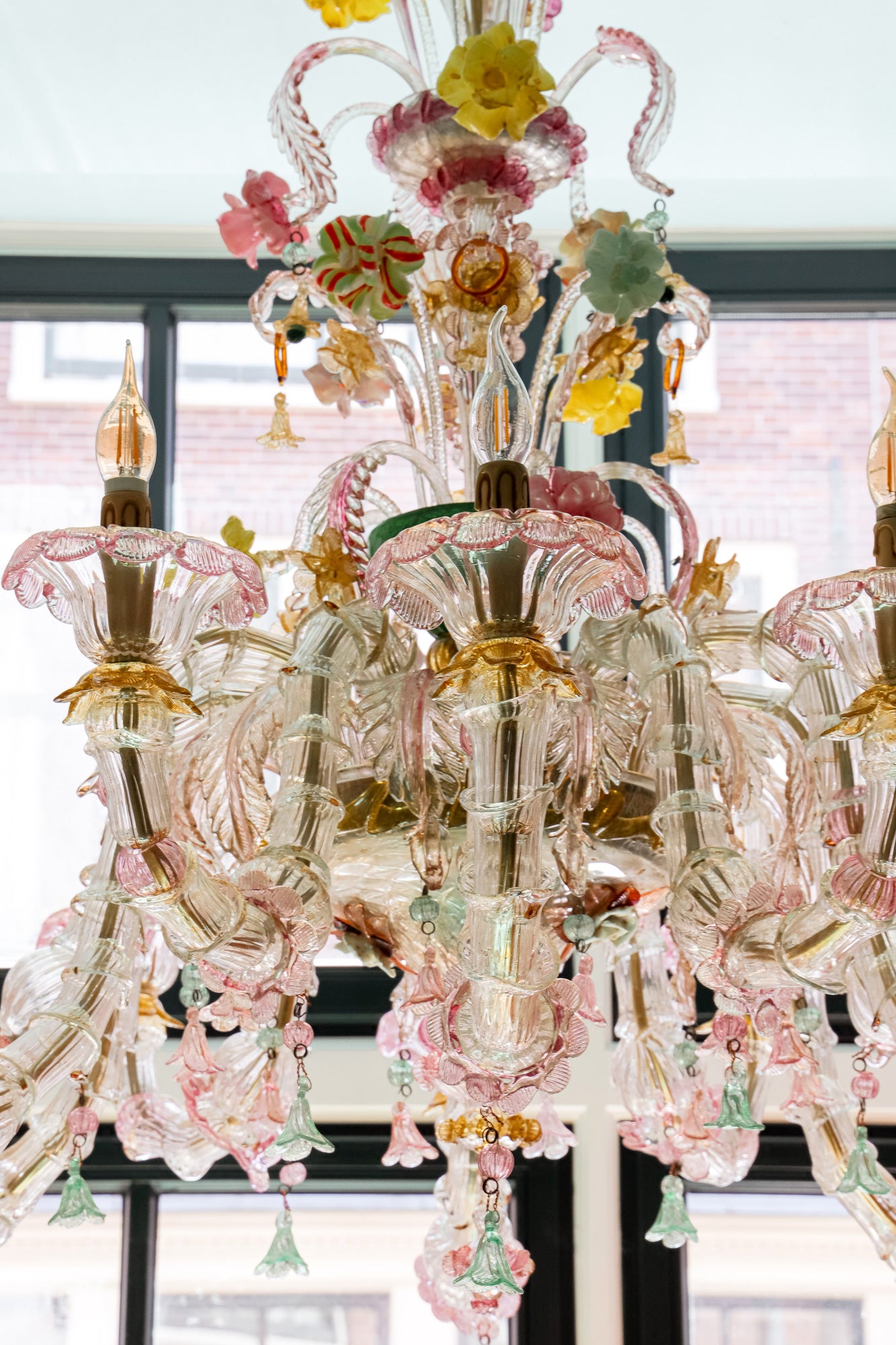 Colourful Antique Pink Venetian Murano Glass Chandelier
