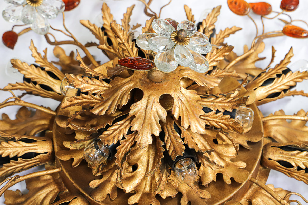 Flush Mount Maison Baguès Crystal & Gilt Iron Ceiling 15 Lights