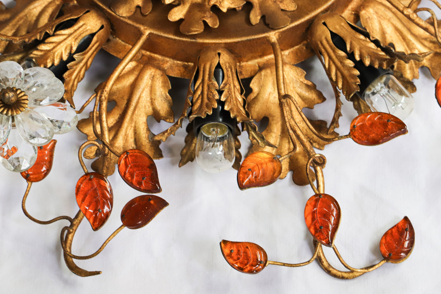 Flush Mount Maison Baguès Crystal & Gilt Iron Ceiling 15 Lights