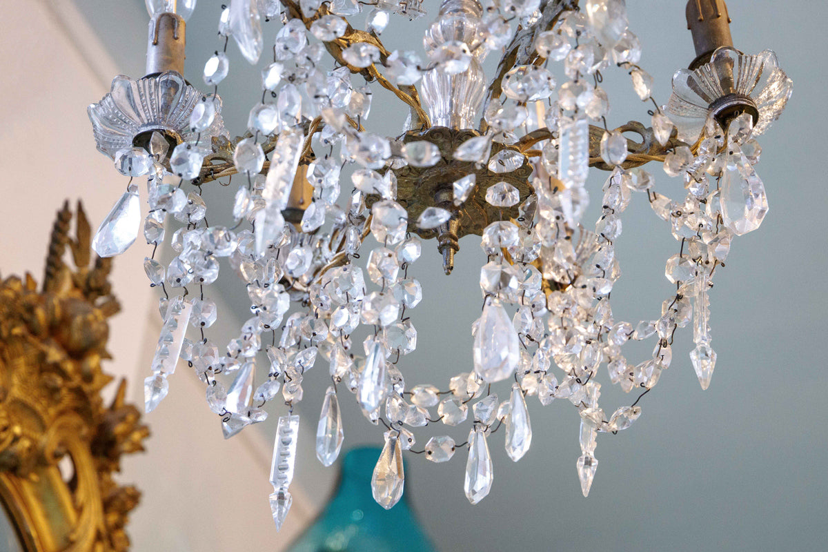 Elegant Small French 6-Lights Crystal Chandelier