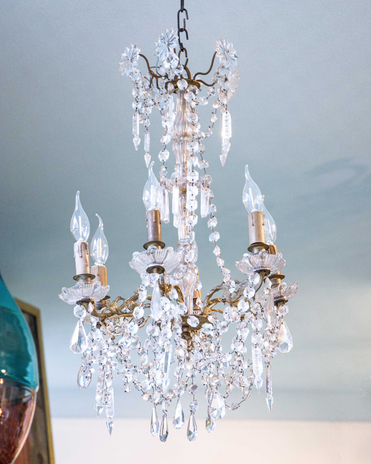 Elegant Small French 6-Lights Crystal Chandelier