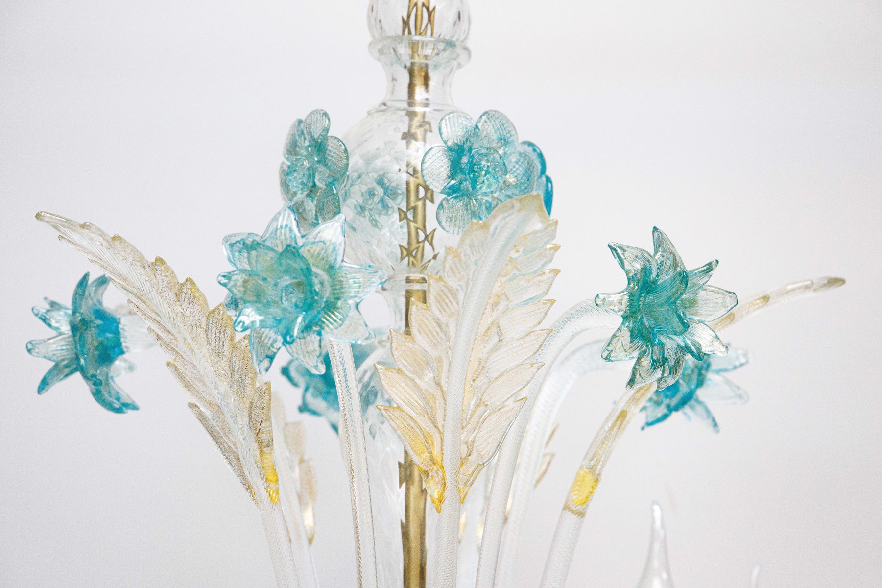 Venetian Murano Glass 6-Light Chandelier in White and Blue