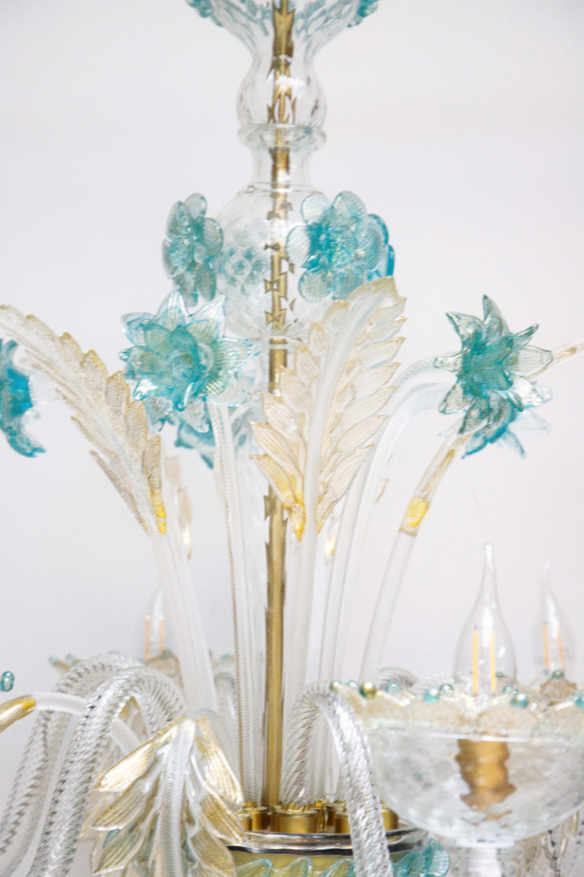 Venetian Murano Glass 6-Light Chandelier in White and Blue