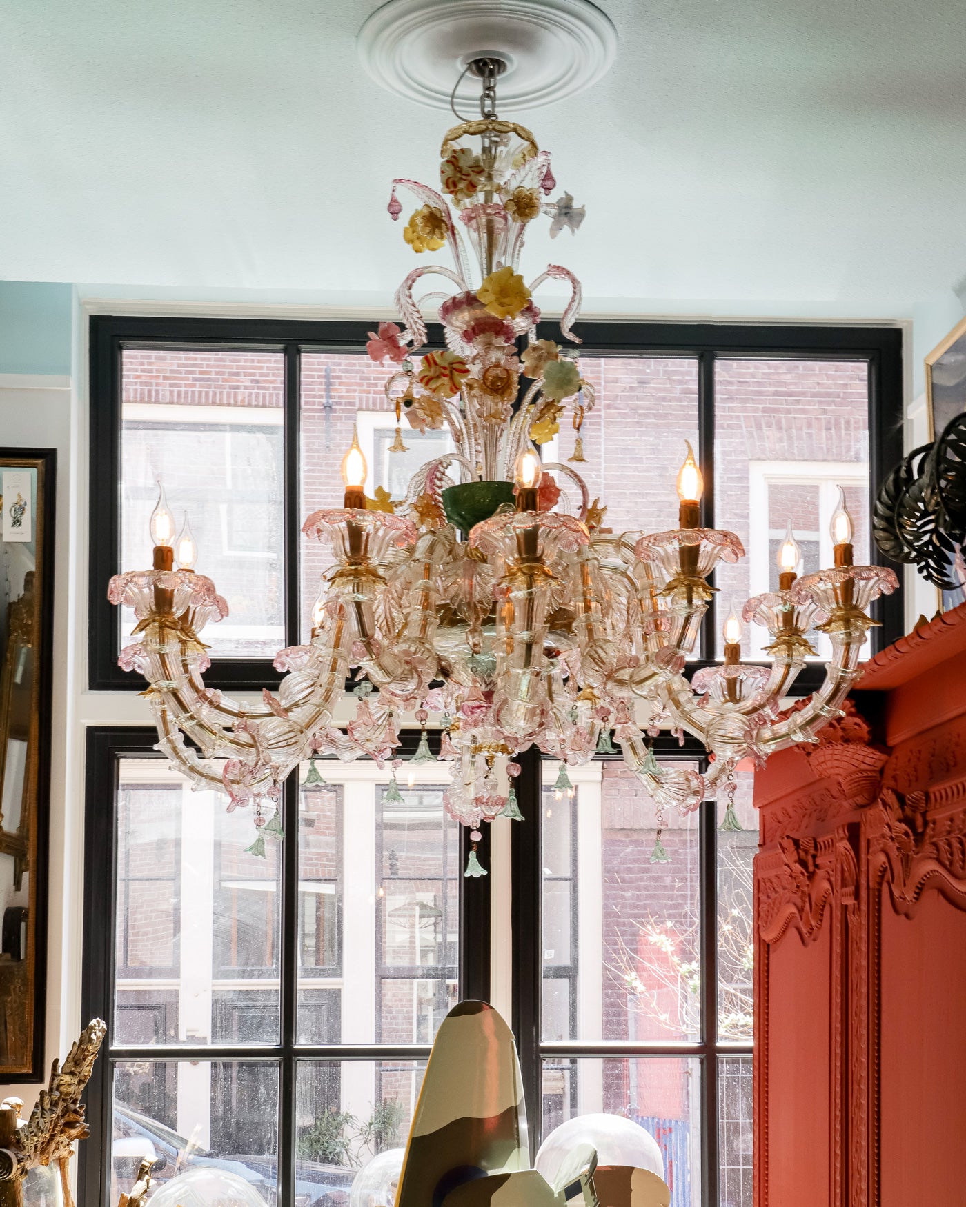 Colourful Antique Pink Venetian Murano Glass Chandelier