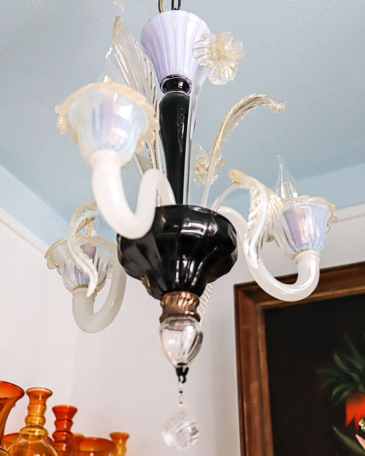 Small Venetian Handblown Lilac and Pearl Murano Chandelier