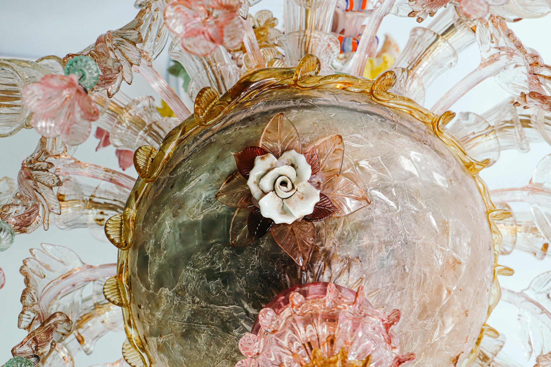Colourful Antique Pink Venetian Murano Glass Chandelier