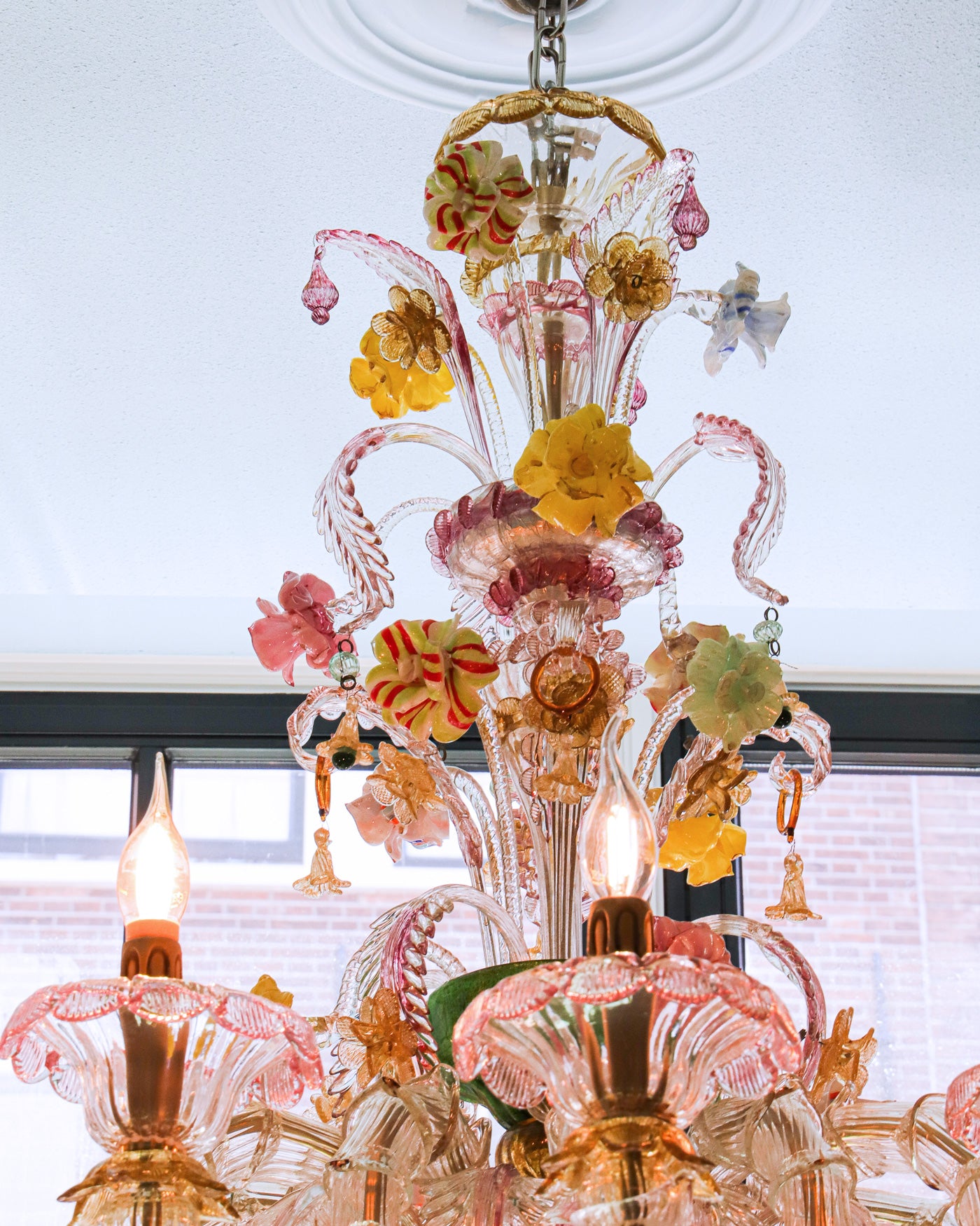 Colourful Antique Pink Venetian Murano Glass Chandelier