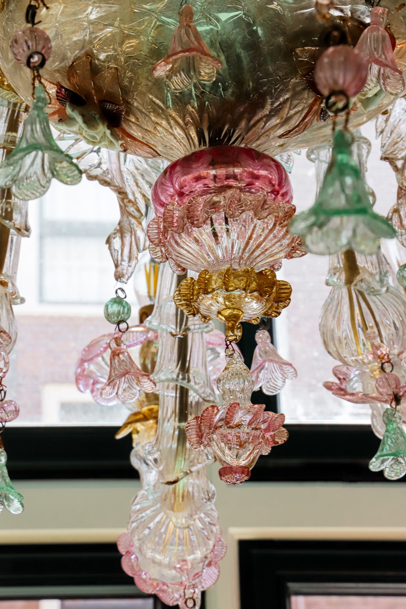 Colourful Antique Pink Venetian Murano Glass Chandelier