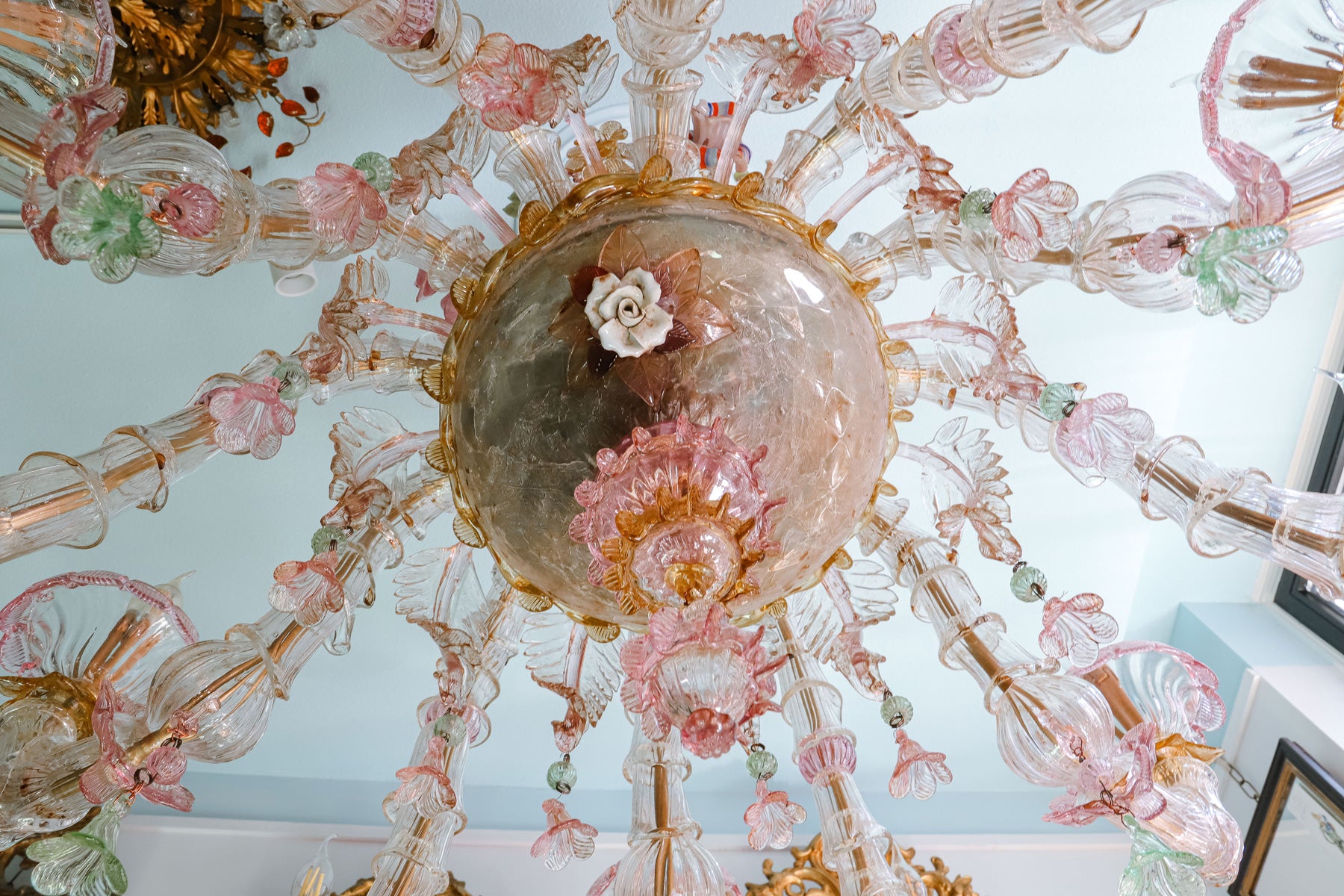 Colourful Antique Pink Venetian Murano Glass Chandelier