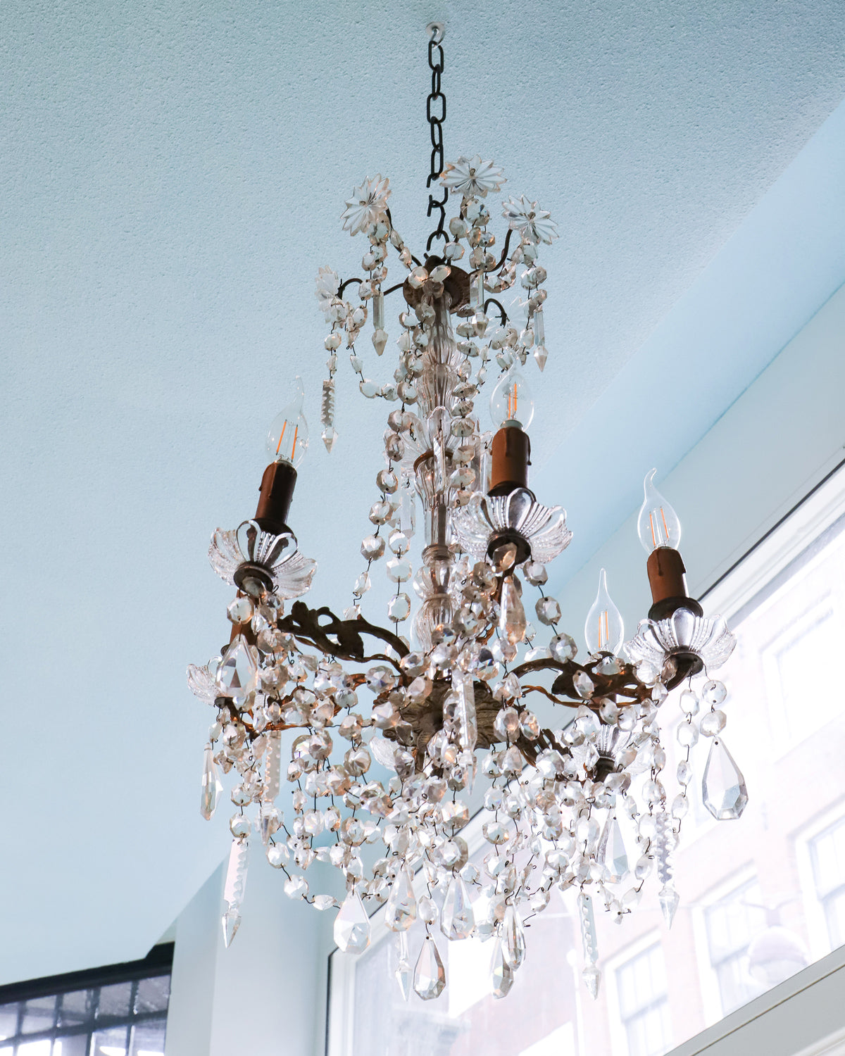 Elegant Small French 6-Lights Crystal Chandelier