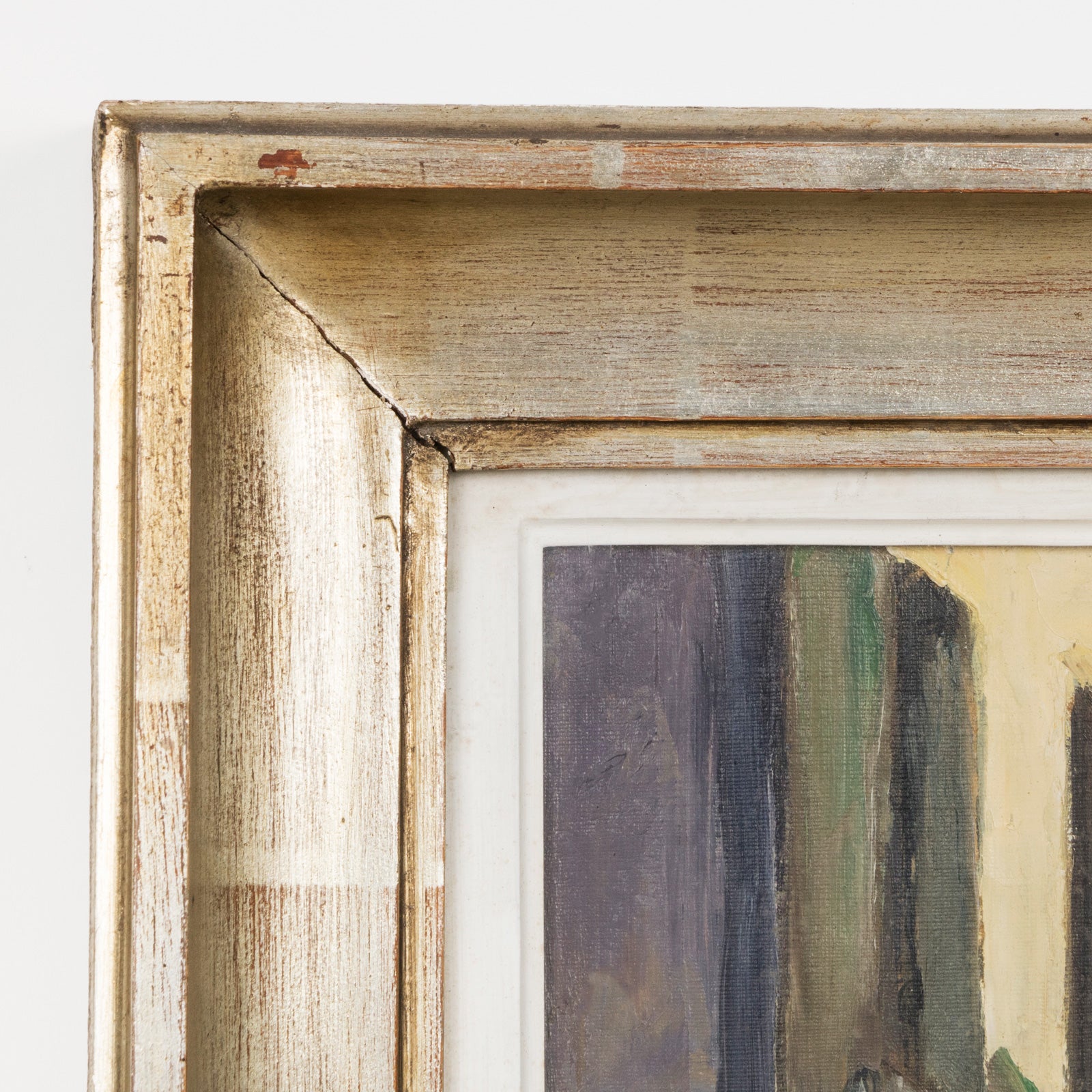 Detail of a vintage oil painting encased in a 1950s-60s style frame