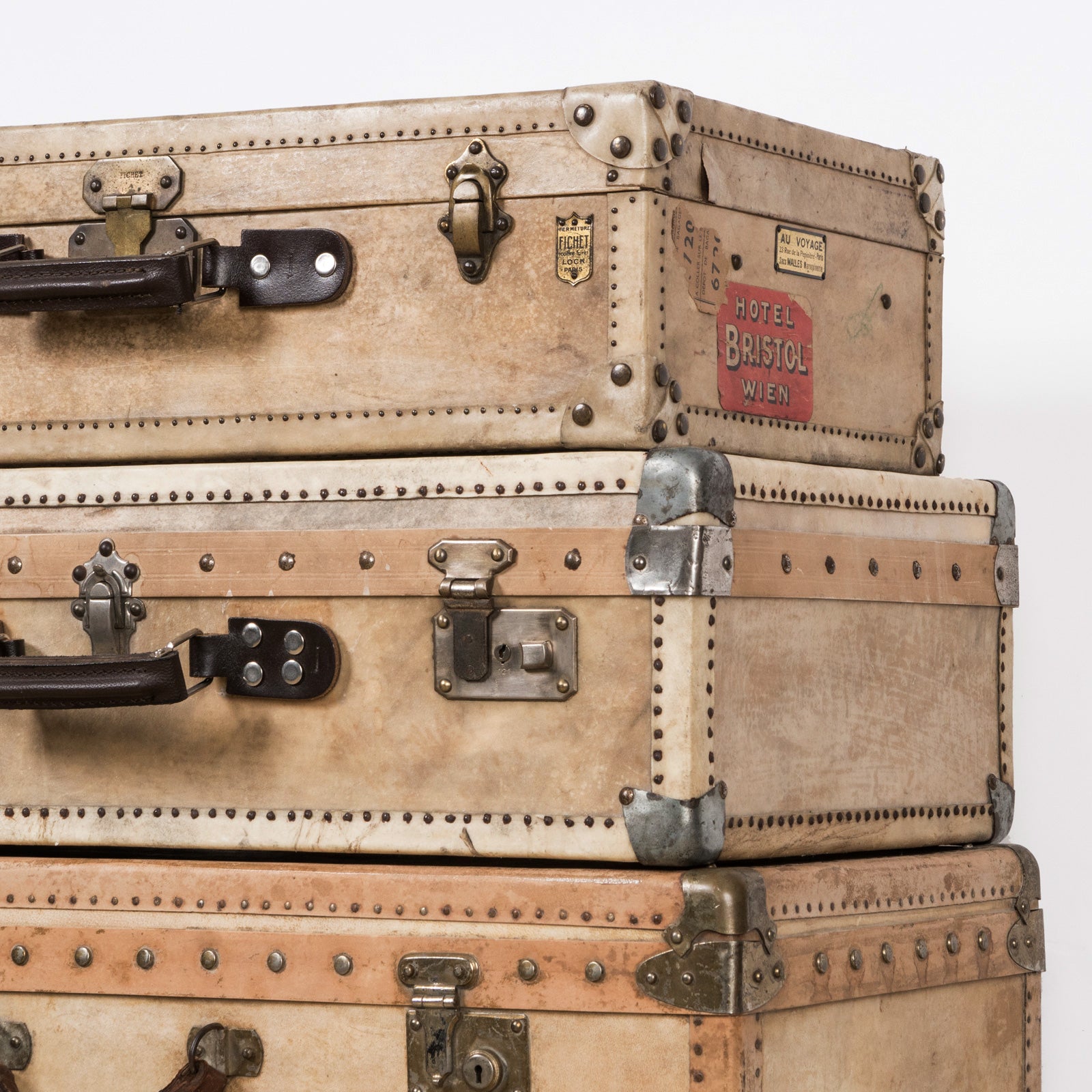 Vintage Collection of Vellum White Leather Suitcases