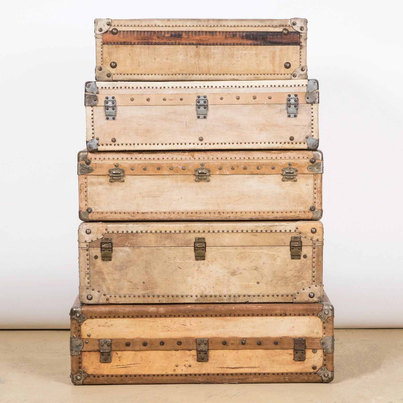 Vintage Collection of Vellum White Leather Suitcases