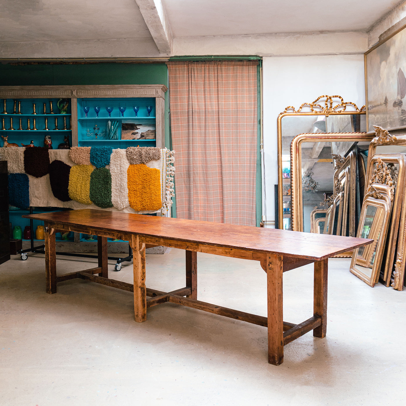 Large Vintage French Pine Atelier Work Table