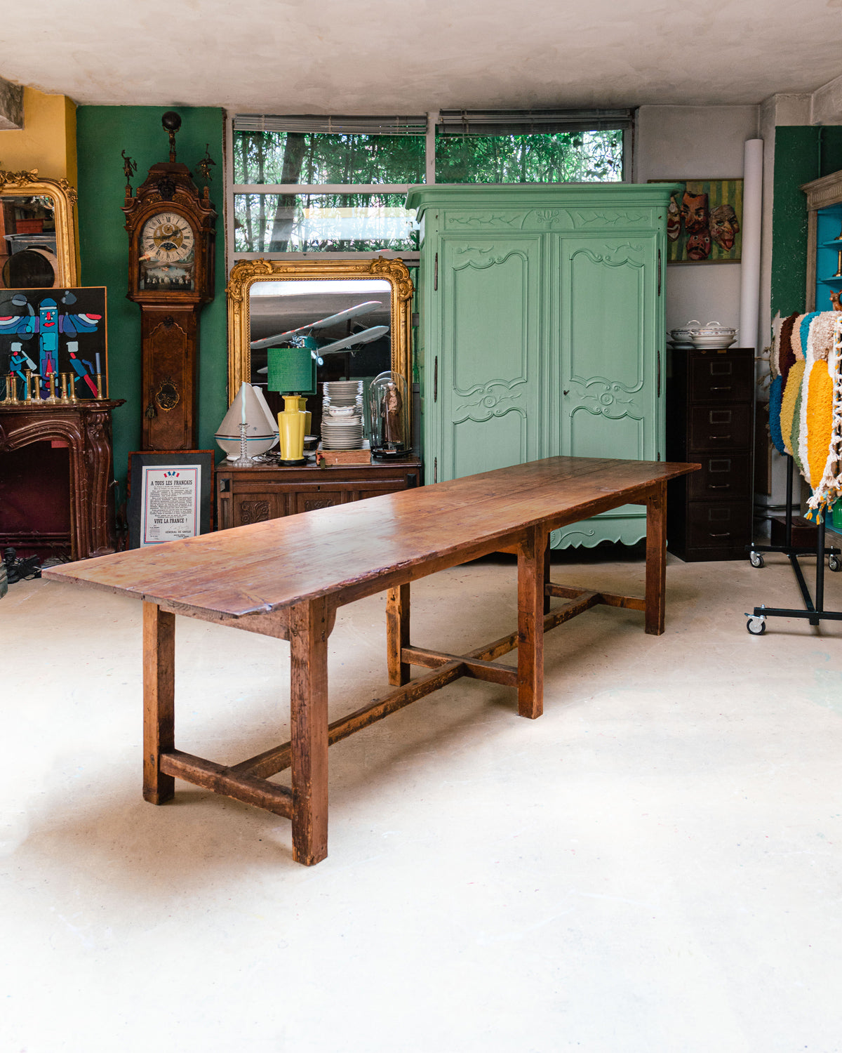 Large Vintage French Pine Atelier Work Table