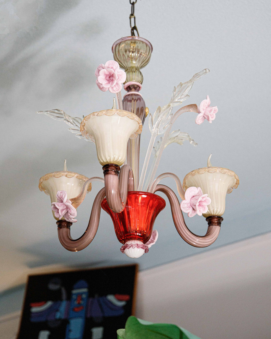 Small Venetian Handblown Vibrant Colored Murano Chandelier