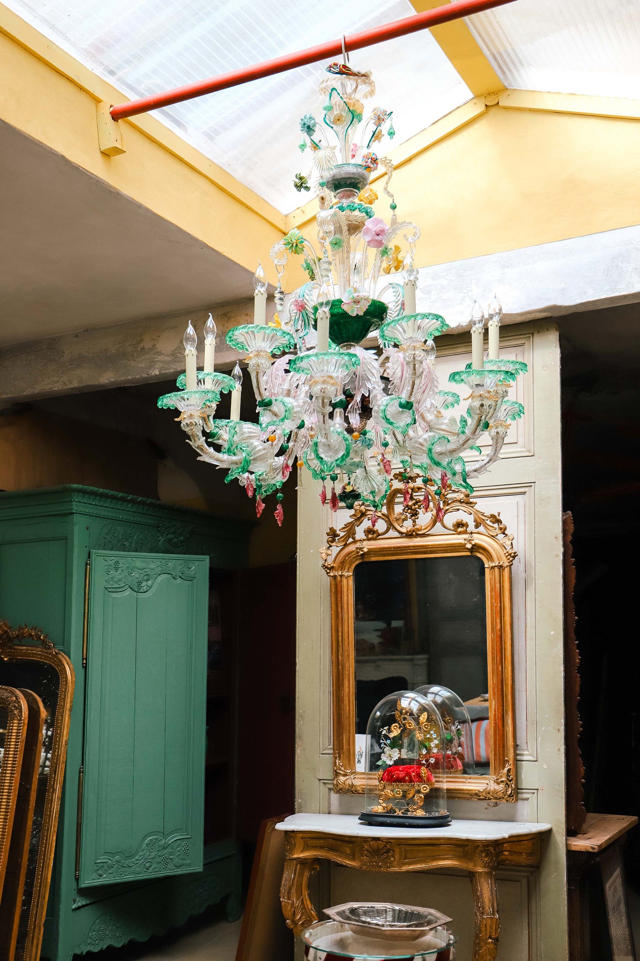 Large Green Venetian Murano Glass Chandelier