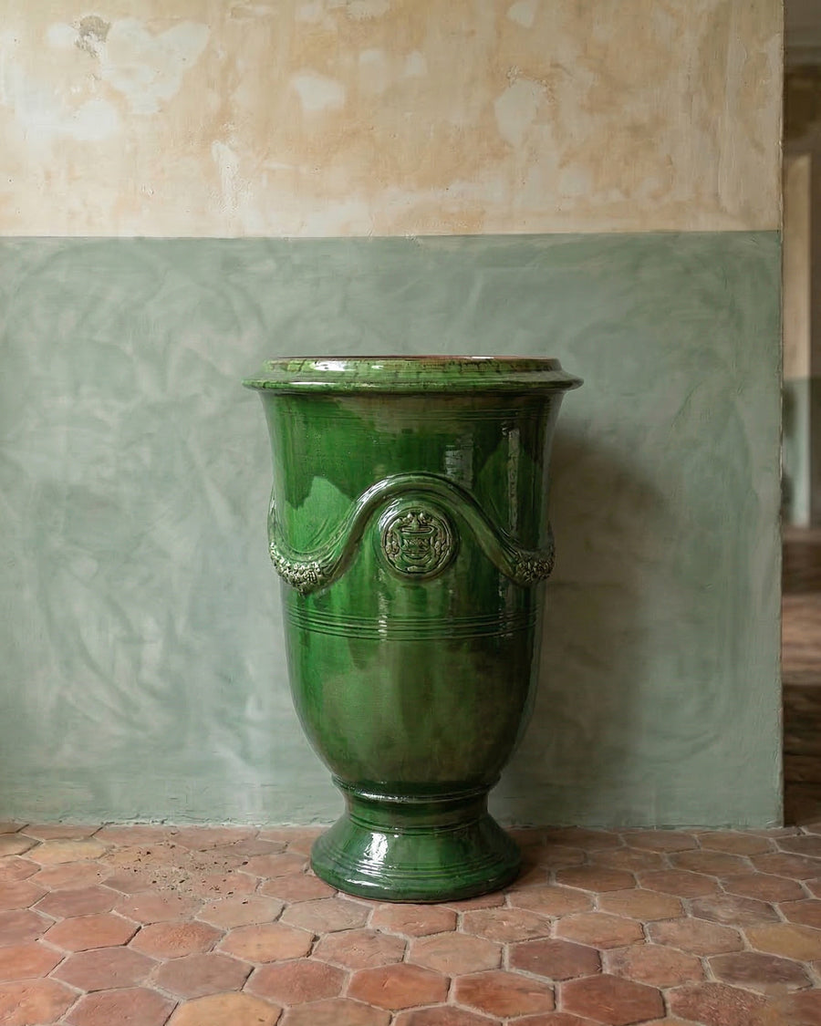 Ceramic Anduze Jar or Pot in Emerald Green
