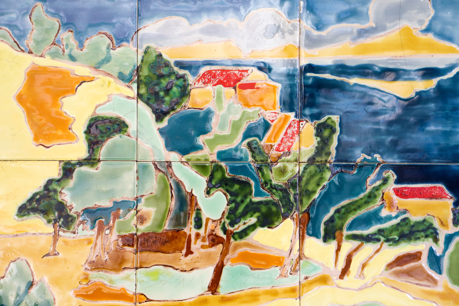 Colorful Mid Century French Ceramic Glazed Tile Panel of Anduze