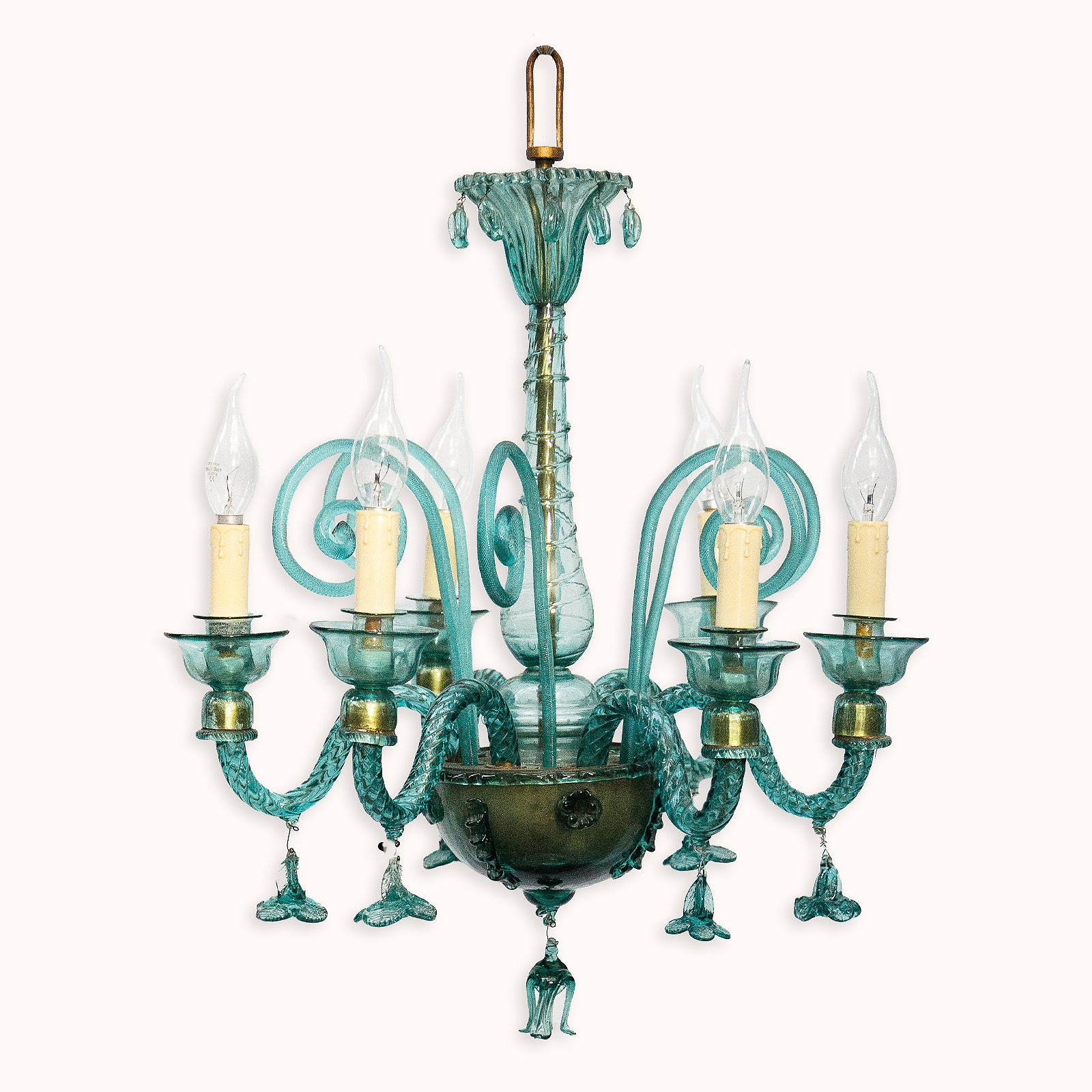 Rare 19th Century Spanish Petrol-Colored Glass Chandelier, image size:1600x1600