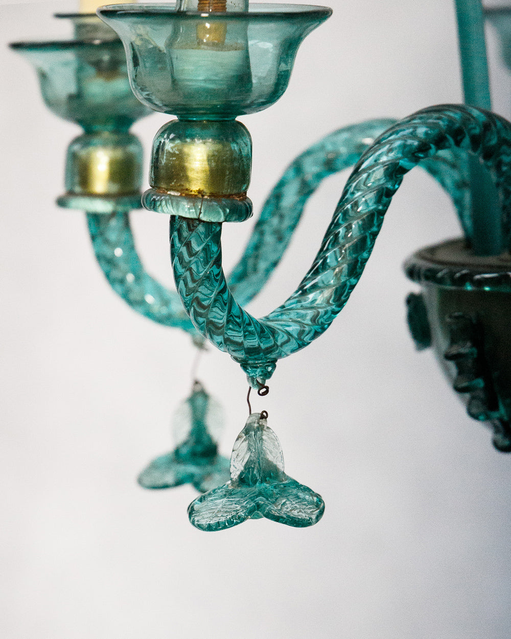Rare 19th Century Spanish Petrol-Colored Glass Chandelier with 6 Lights