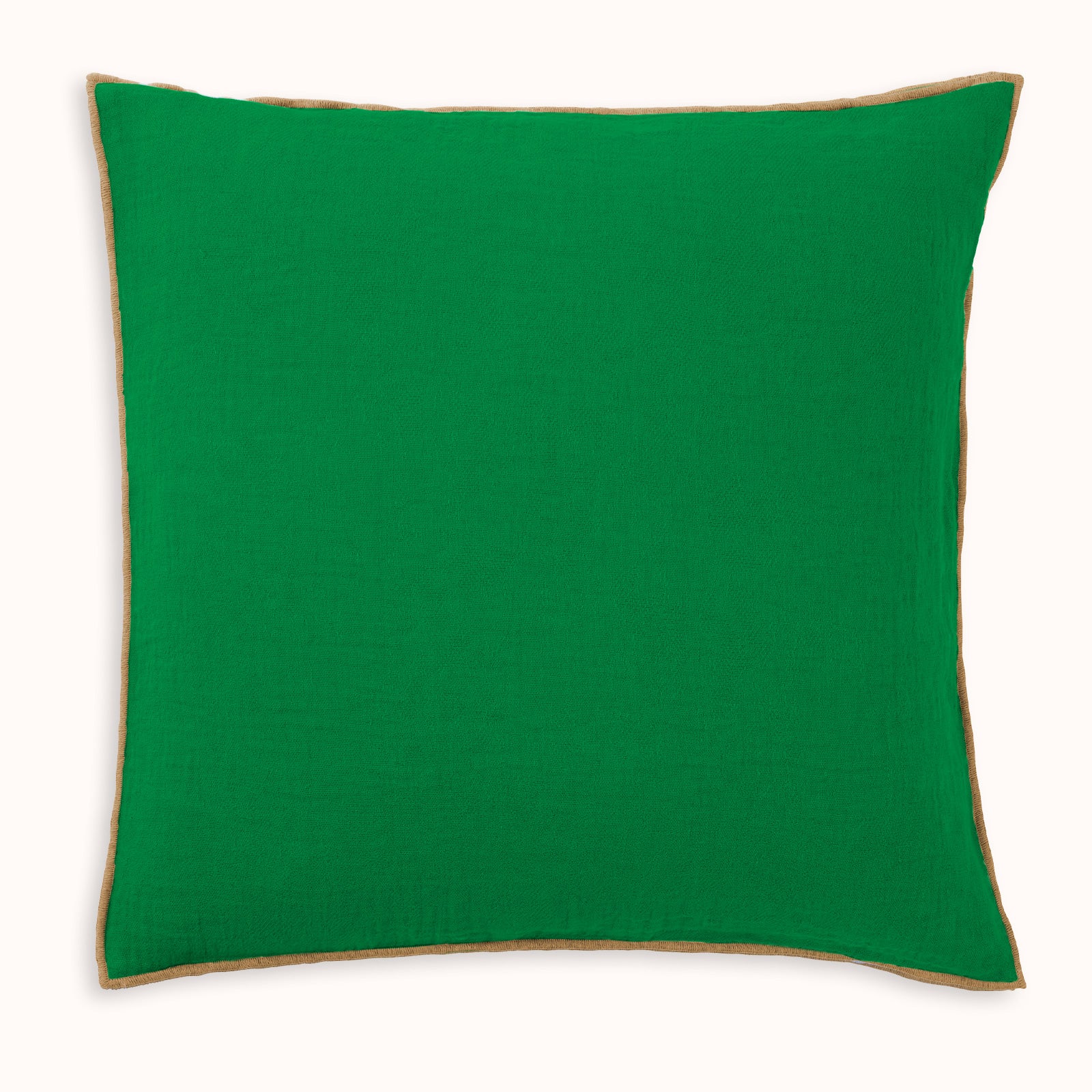 A square-shaped green soft linen blend pillow with decorative seams available at Wildschut Antiques