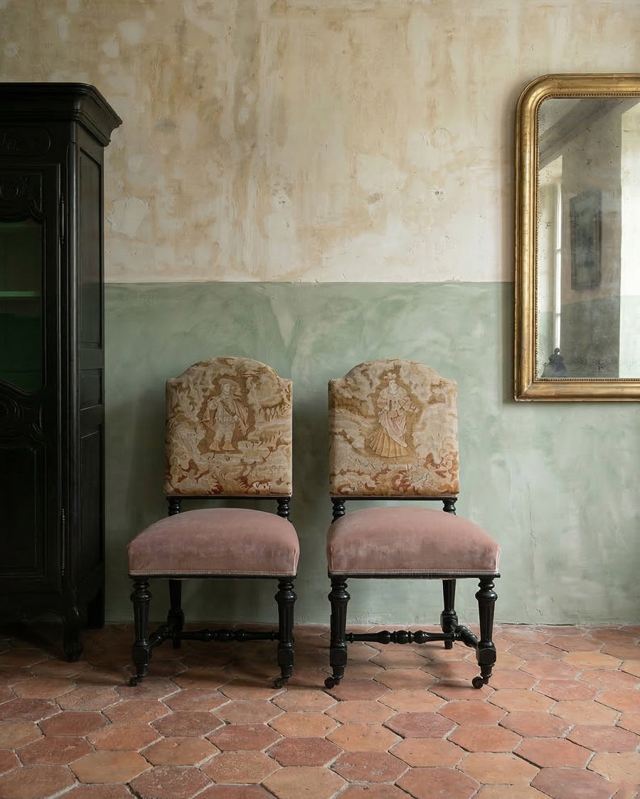 Aubusson Tapestry Chairs, Monsieur & Madame