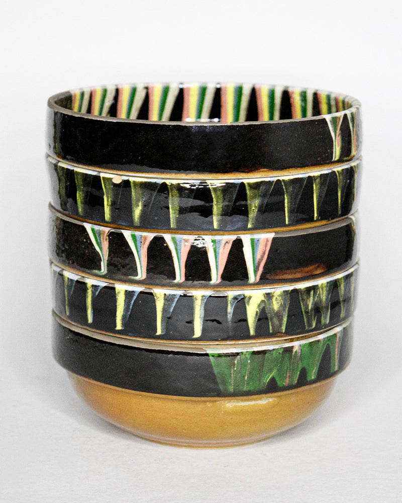 Hand-Painted Marbled Earthenware Bowls | Black